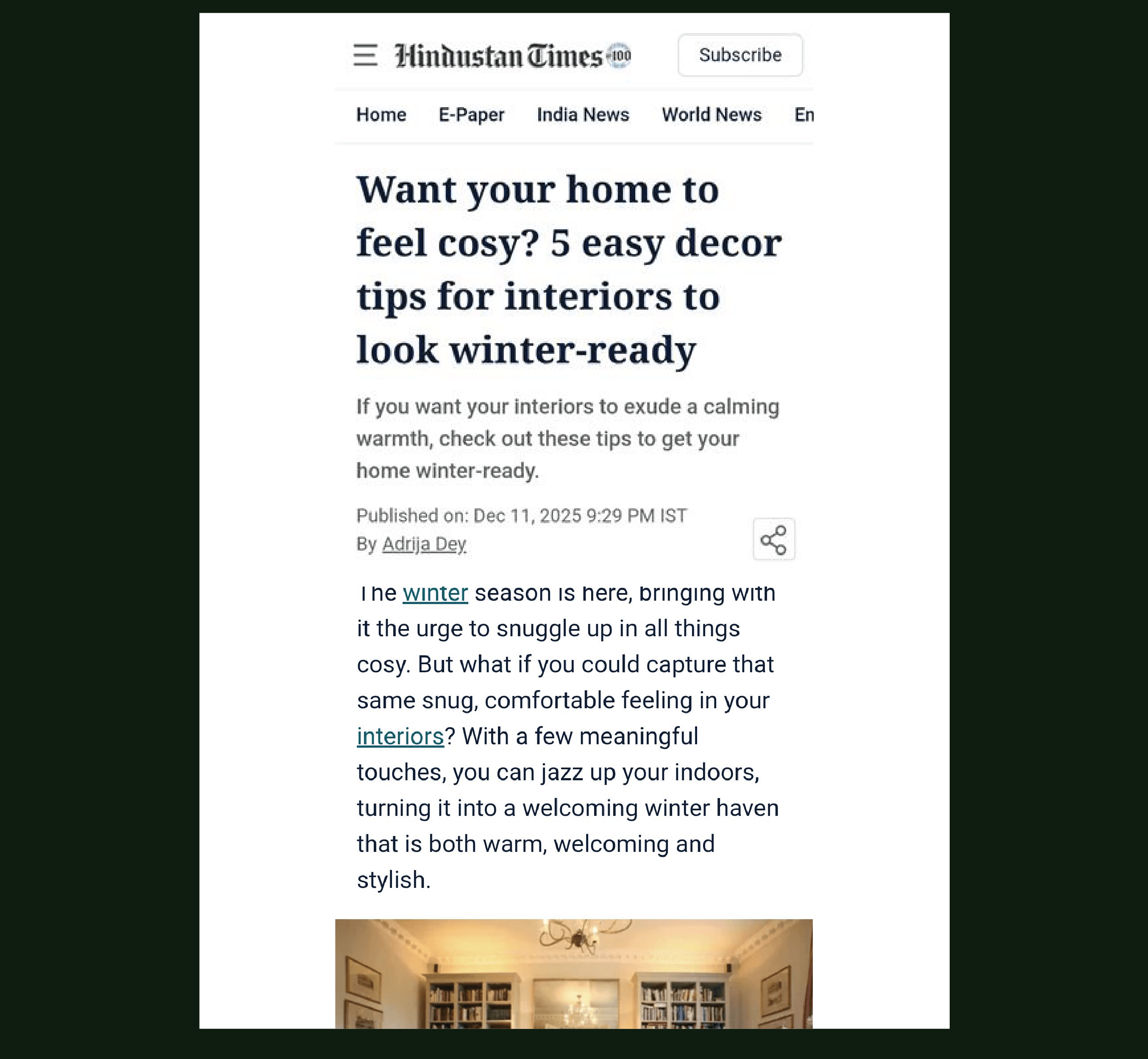 MAIA Estates interior decor feature in Hindustan Times.